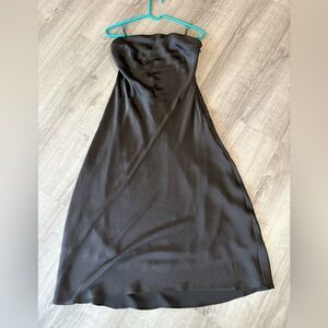 Express Black Satin Long A-line Strapless Dress